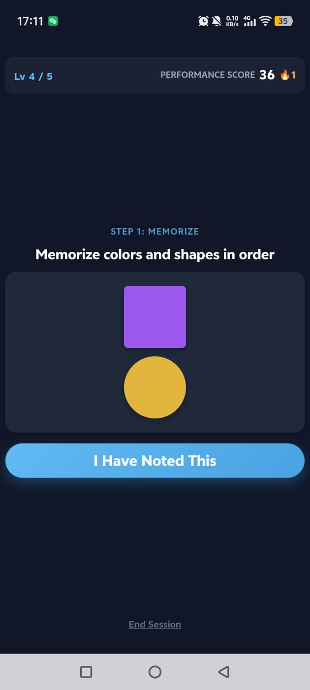 BrainActive memory exercise: memorize colors and shapes in order
